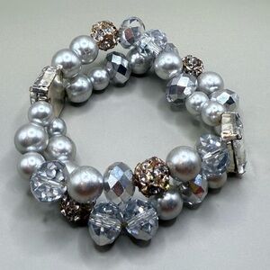 Bejeweled Baby Blue Faux Pearl Stretch Bracelet